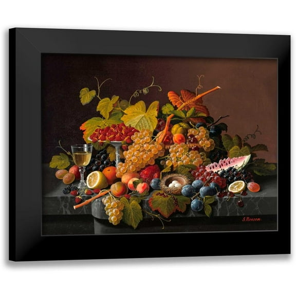 Roesen, Severin 14x12 Black Modern Framed Museum Art Print Titled - Still life with fruit and birds nest