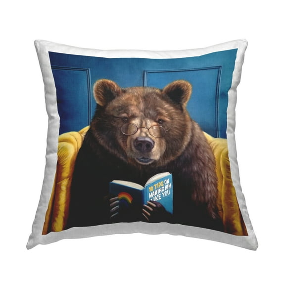 Stupell Industries Brown Bear Reading Dating Book Forest Animal Novelty Blue,18 x 7 x 18 Decorative Pillows