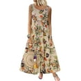 thumbnail image 1 of Sexy Dance Robe d'Été de Plage pour Femme à Manches Courtes Longue Robe Maxi Robes Bohèmes Beige TG, 1 of 2