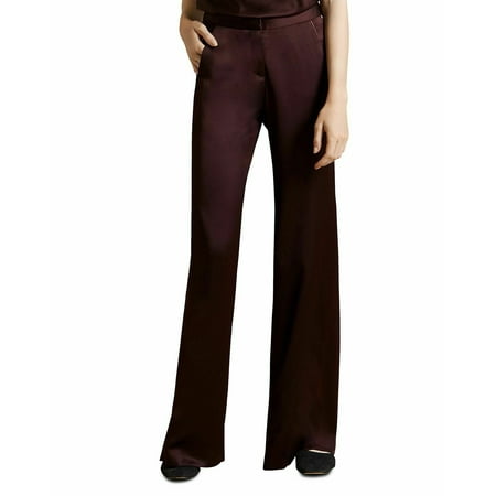 HALSTON Women's Straight Fit Pleat Detail Satin Pant MSRP $345 (Regular,12)