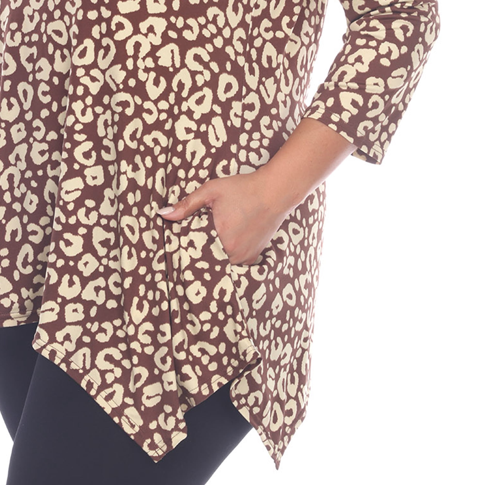 White Mark Fashion Casual Leopard Print Cold Shoulder Top, Women's Plus