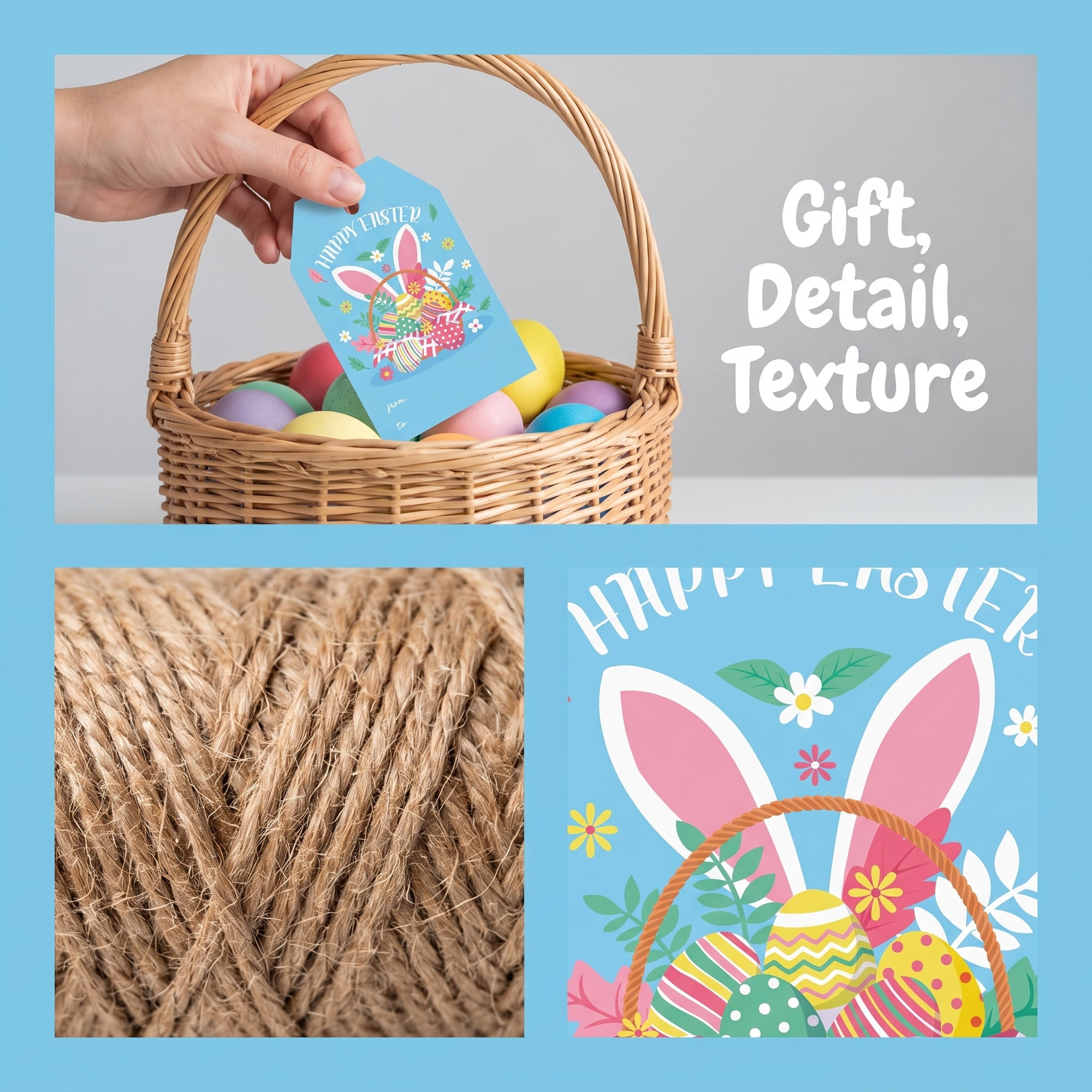 Unique Bargains 100Pcs Easter Gift Tags with Twine for Wrapping Basket Pattern 2" x 3.1"