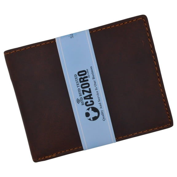 Men Wallet Vintage Brown Genuine Premium Leather Handmade Bifold RFID Cazoro