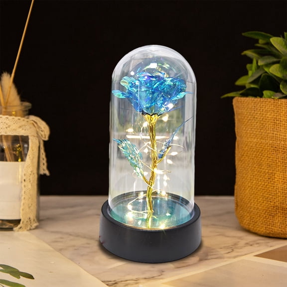 Glass Rose Flower,Forever Flowers,Birthday Gifts for Women,Christmas Rose Gifts for Mom,Women,Her,Wife,Grandma,Light Up Rose in Glass Dome,Colorful Rainbow Flowers for Delivery Christmas(Blue)