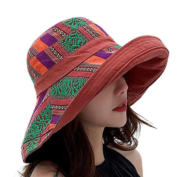 Yesbay Fisherman Hat Color Patchwork Double-Sided Cotton Women Sun Shade Bucket Hat