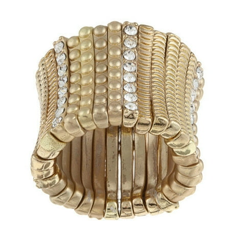 Zirconmania Satin Goldtone Crystal Stretch Ring