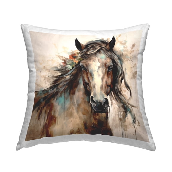 Stupell Industries Abstract Horse & Florals Decorative Printed Throw Pillow, 18 x 18