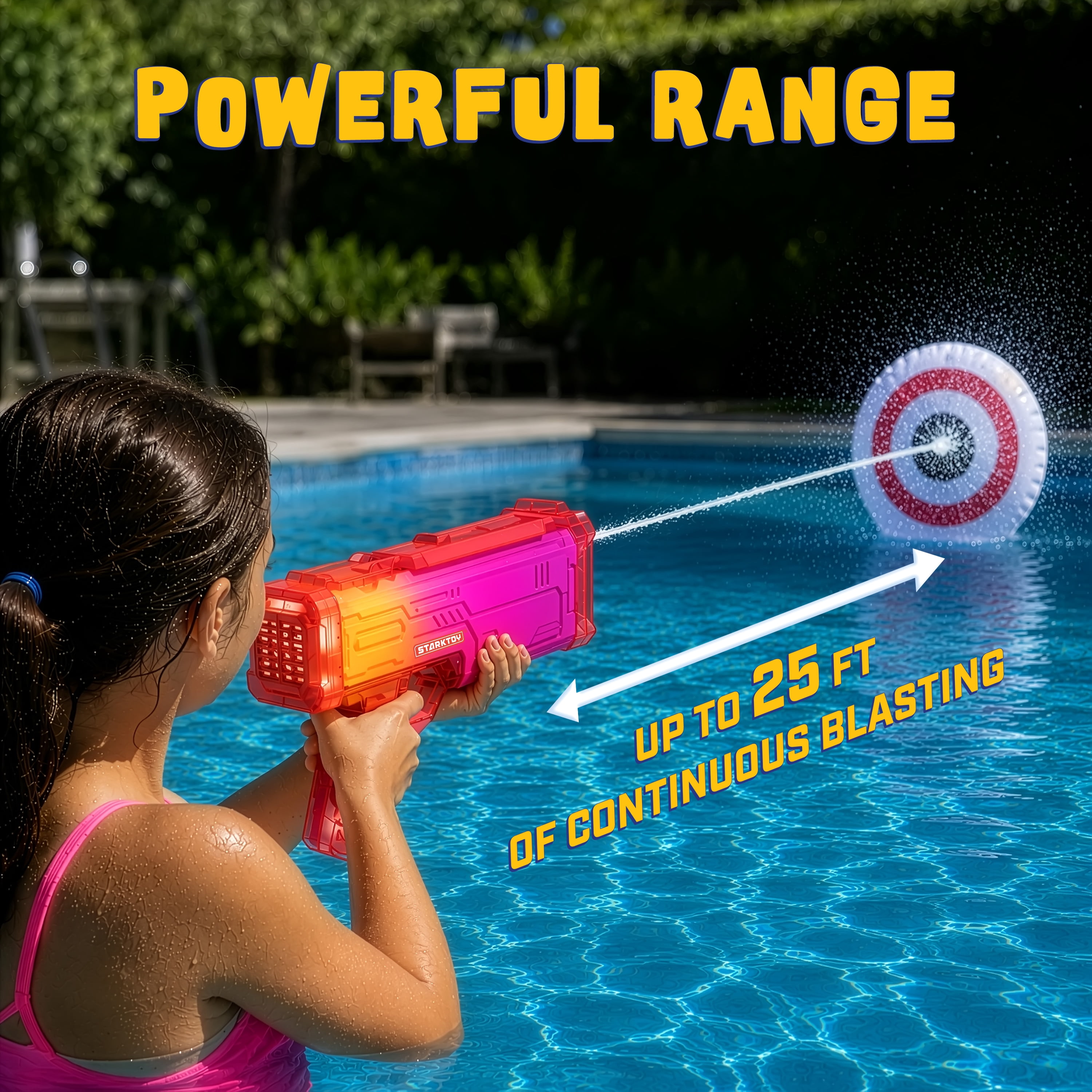 STARKTOY Electric Water Blaster Light Up Full Body Color Changing LED Squirt Gun, Automatic Rechargeable Water Gun for Kids and Adults, Long Range Soaker, Red