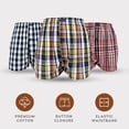 thumbnail image 6 of Men's Woven Boxer Shorts 3-Pack - 5 Plaid Patterns, Premium Cotton, Comfortable Elastic Waist, Button Fly, Casual Underwear for Daily Wear, Red Plaid Pack, M, 6 of 8