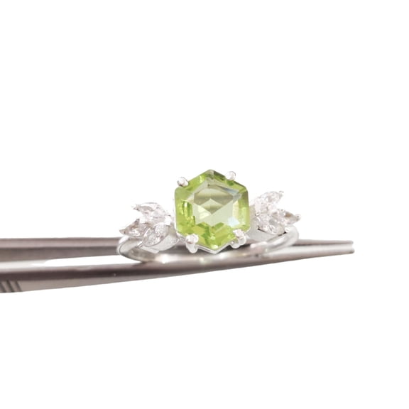 AAA Peridot Ring, 925 Sterling Silver, Women Ring, Natural Peridot, August Birthstone, Thanksgiving, Tiny Dainty Ring, Marquise CZ Ring, Handmade, Statement Jewelry, Wedding, Anniversary Gift