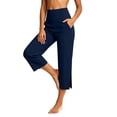 thumbnail image 3 of Bloomae Capri Pants for Women Elastic High Waisted Workout Yoga Capris Leggings Side Slit Straight Leg Athletic Cropped Pants with Pockets, 3 of 9