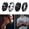 thumbnail image 3 of GENEMA 4 Pcs Stainless Steel Fidget Spinner Rings Set for Men Women Cool Wedding Bands Rings Wide Fashion Pattern Beveled Edges Ring Jewelry Daily Casual Accessories, 3 of 13
