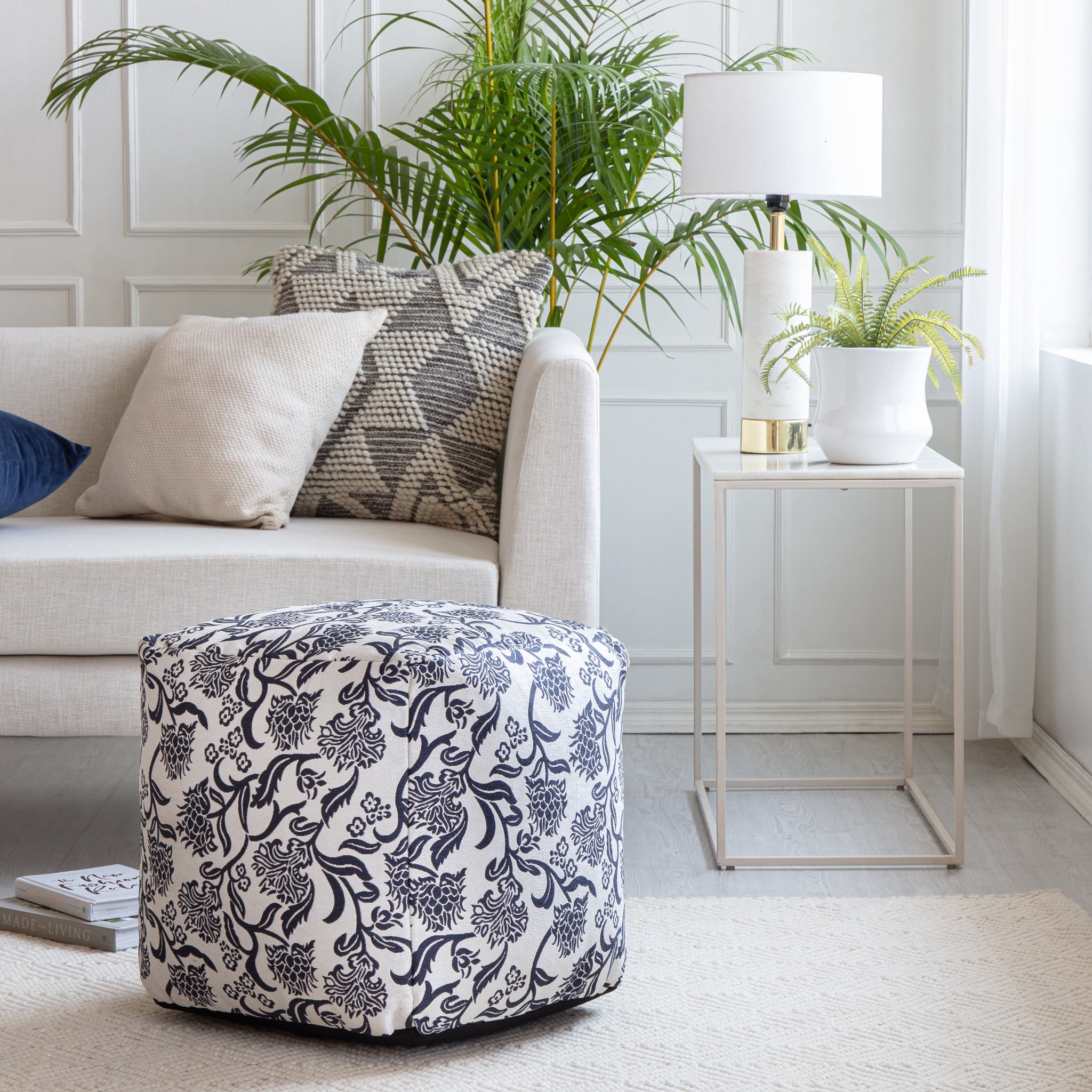 Chamonix Blue 18" x 18" x 18" Blue & Ivory Pouf