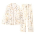 thumbnail image 4 of Bibifish Womens Pajama Sets Beige Bamboo Printed Long Sleeve Sleepwear Sets Button Down Pj Top With Trim Pants 2 Piece Elegant Soft Nightwear Sets, 4 of 4