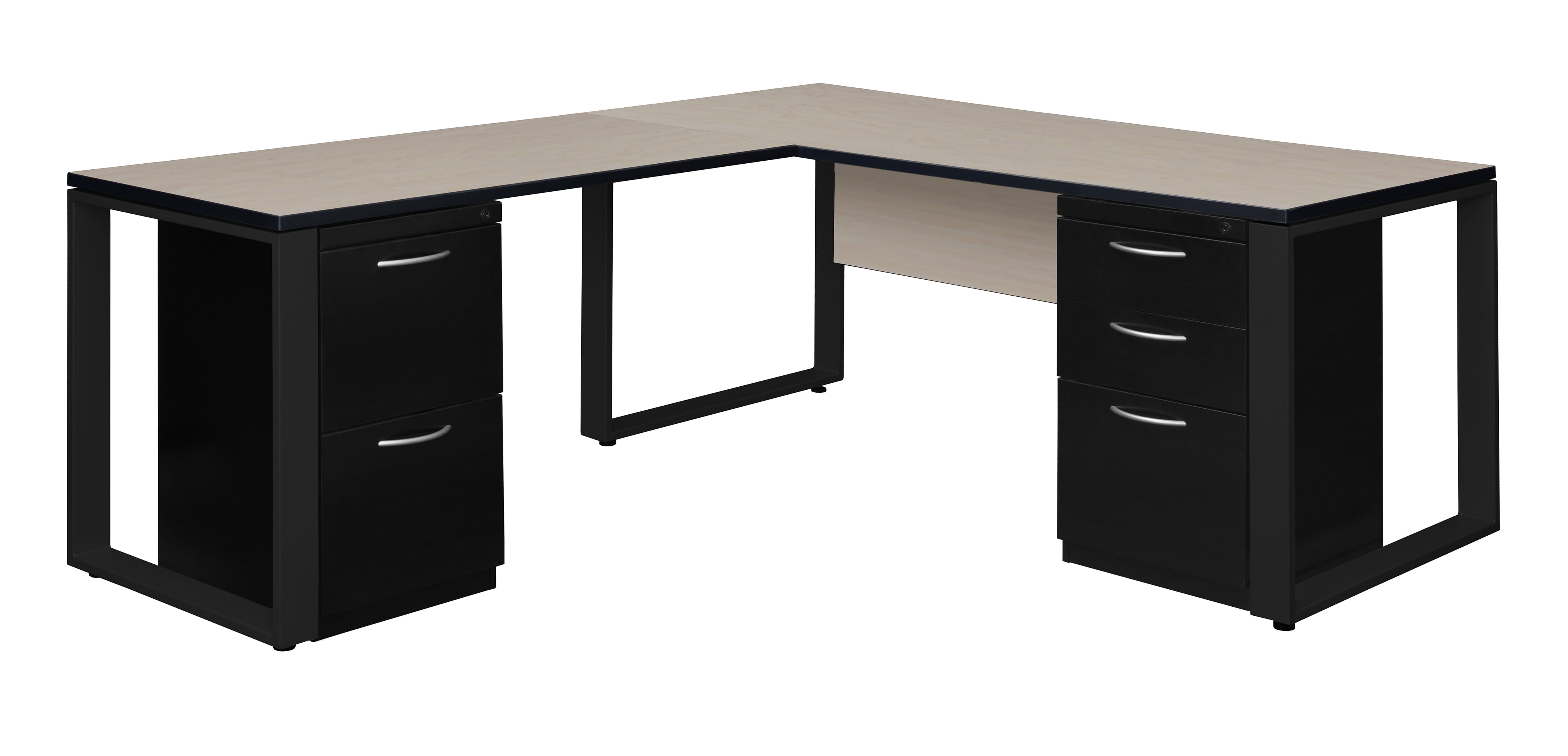 Structure 66" x 30" Double Metal Pedestal LDesk with 48" Return Maple