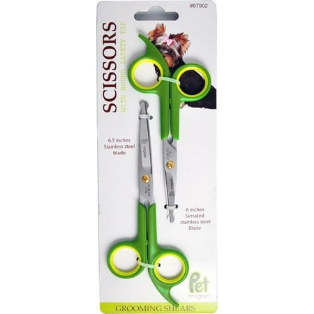 Pet Magasin Dog Cat Grooming Scissors Kits - Sharp and Strong Stainless Steel  with Round Tip Top for Dog, Cat, and Other (Best Way To Groom A Cat)