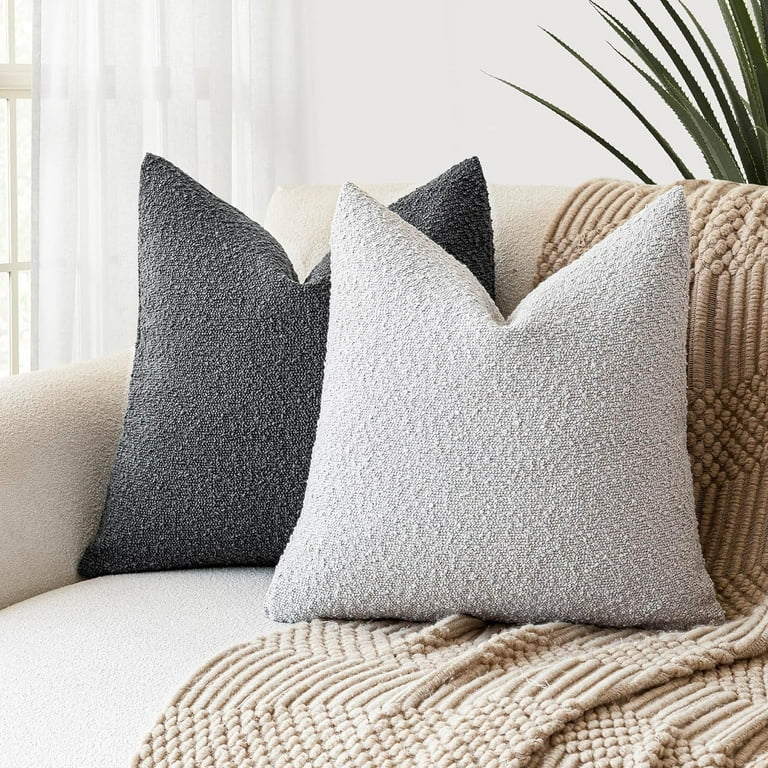 Pack of 2 Textured Boucle Throw Pillow Covers Accent Solid Lumbar