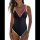 thumbnail image 2 of Traje de Baño de una Pieza para Mujer 2025 con Control de Abdomen, Diseño de Bloques de Color Neón, Cuello en V Profundo y Adelgazante Negro XL, 2 of 8
