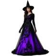 thumbnail image 3 of Sorvello Women's Halloween Gothic Dress Treehouse Thorn Pattern Lace Chiffon Long Sleeve Round Neck Maxi Dress Party Witch Cosplay Costume Evening Gown for Women Purple XL, 3 of 8