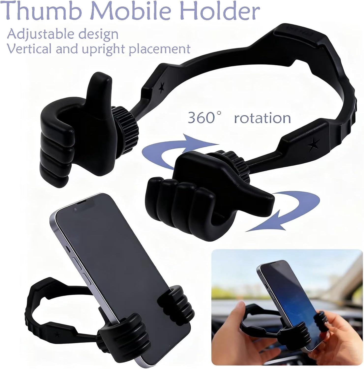 Thumbs Up Phone Holder, Lazy Stand for iPhone iPad, Black Red Mobile Grip, Cute Birthday Gifts for Kids Men Women Wife