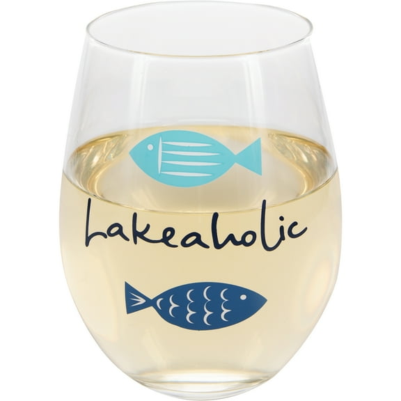 Pavilion Gift Company 18 Oz Stemless Wine Glass Lakeaholic, Blue