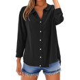 thumbnail image 2 of Black Womens Blouses Loose Shirt Top Stand Solid Color Long Sleeve Lapel Collar Casual Women's Shirt Women's Shirt Ladies Tops and Blouses, 2 of 4