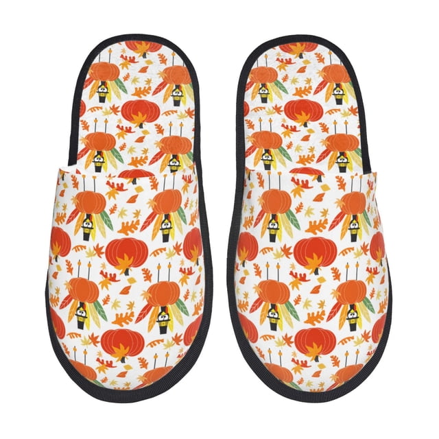 Fotbe Happy Thanksgiving Day1 Pantuflas Peludas para Mujer con Estampado, Zapatillas de Peluche, Zapatos de Invierno para Casa, Uso Interior y Exterior-Large