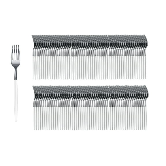 Crown Display 120 Pack Two Toned Heavy Duty Plastic Silverware Forks - White and Silver