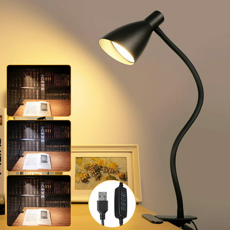 Clip on Light Reading Light, EEEkit LED Clamp Lamp with 3 Color Temperature 10 Brightness, 360° Flexible Gooseneck Desk Lamp, Eye Protection Table Light, USB Portable Book Light for Bed Office, Black