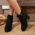 thumbnail image 5 of Woman Boots Chunky Mid Heel Round Toe Suede Ankle Booties Casual Winter Warm Short Boots Comfortable Winter Shoe for Women's Trendy Black 5.5, 5 of 9