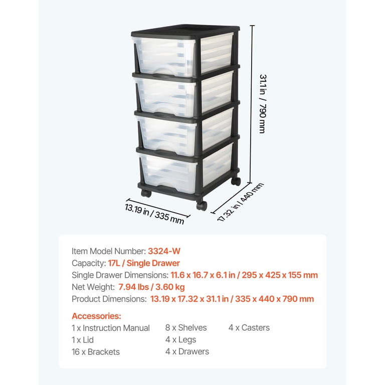 KFFKFF 4-Compartment Plastic Storage Drawer Cart, Black photo 7
