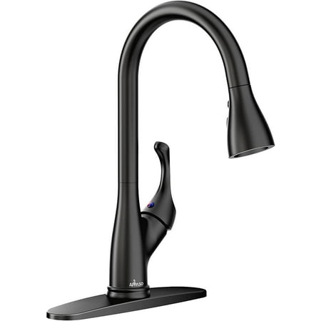 

CAIKUITONRON Black Kitchen Faucet with Pull Down Sprayer Single Handle Stainless Steel High Arc Kitchen Sink Faucet with Pull Out Sprayer Deck Plate Matte Black