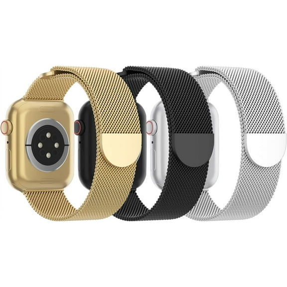 KOMI 3 Pack Mesh Metal Bands Compatible with Apple Watch Band 38mm 40mm 41mm 42mm 44mm 45mm 49mm, Stainless Steel Magnetic Loop Strap for iWatch Ultra/2 Series 9/8/SE/7/6/5/4/3/2/1 Men Women