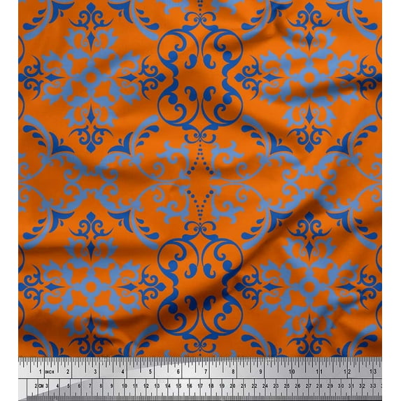 Soimoi Orange Cotton Duck Fabric Vector Design Damask Print Fabric by the Yard 44 Inch Wide
