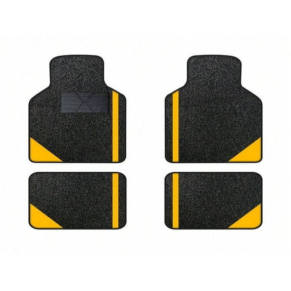 Leadwolf Car Floor Mats universal Full Coverage Auto Floor Mats All Weather Luxury Floor Liners Quality Car Mats Protector Car Carpet Black and Yellow 4PCS