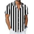 thumbnail image 6 of PNTUTB Summer Men's Fashion Vertical Stripe Print Casual Collared Short Sleeve Button Front Loose Comfortable Top, 6 of 6