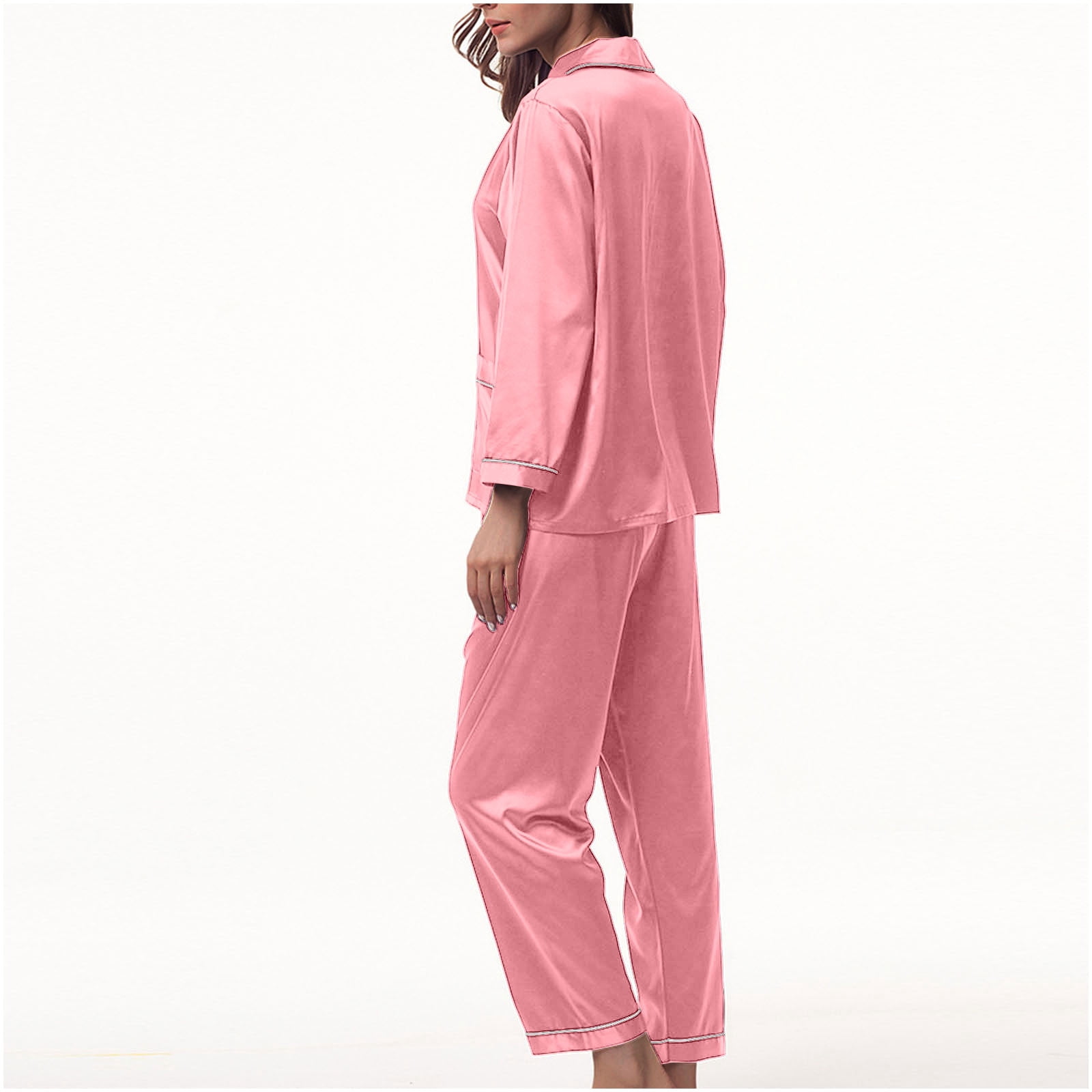 BONIXOOM Womens Pajamas Couples Christmas Pajamas Sleepwear None Long Sleeve Sleepwear Sets Solid Pink XXL