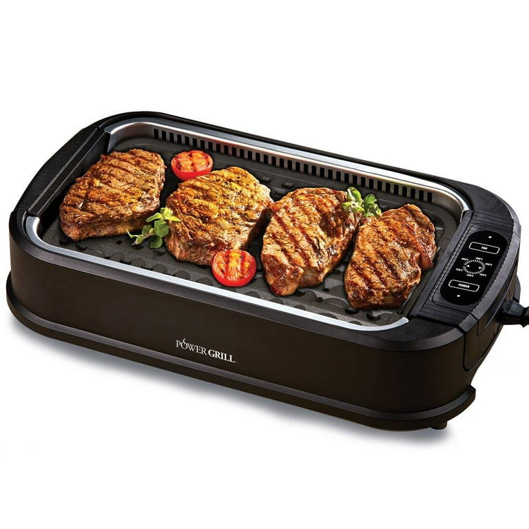 Restored Power XL Smokeless Electric Indoor Removable Grill and Griddle  Plates, Nonstick Cooking Surfaces, Glass Lid, 1500 Watt, 21X 15.4X 8.1,  black (Refurbished) 
