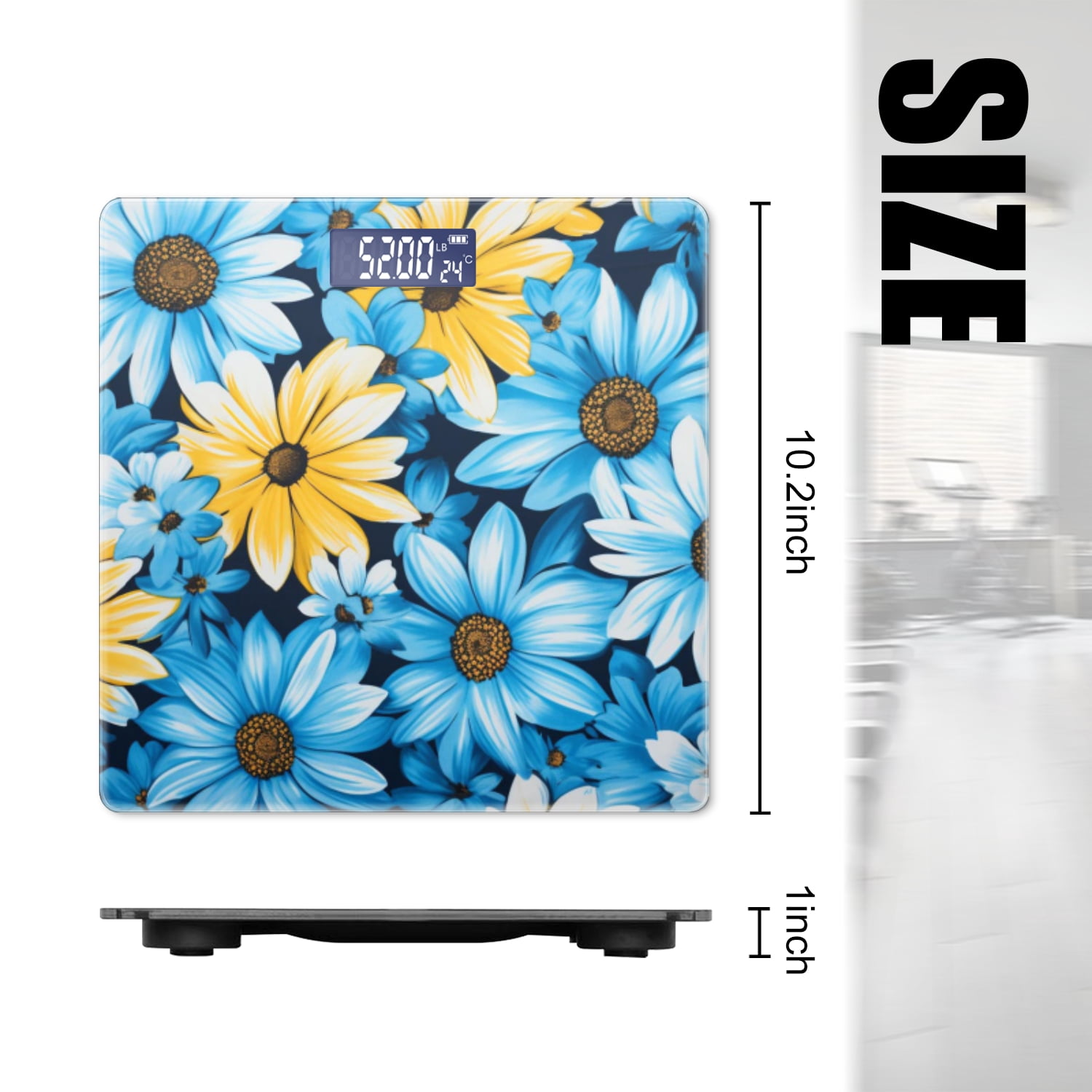 Bathroom Scale, Highly Accurate Digital Body Scale,Precisely Measures Weight up to 400 lbs-Blue And Yellow Daisies