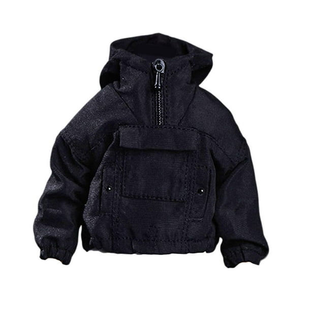 Sudadera con capucha y bolsillo frontal con figura masculina a escala 1/12 y cremallera de un cuarto Negro