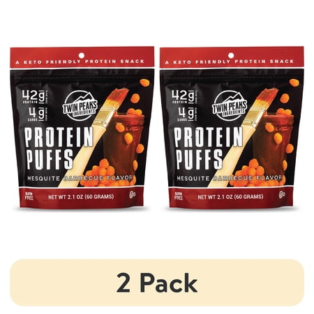 (2 pack) Twin Peaks Ingredients Protein Puffs, Mesquite Barbecue, 2.1 oz Bag, 2 Servings