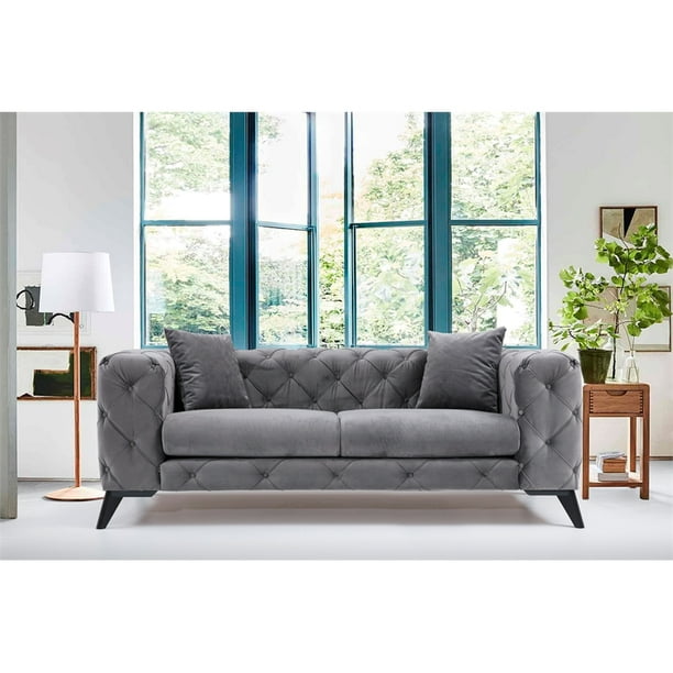 Artem Living Como Chesterfield Fabric Sofa In Gray - Walmart.com - Walmart.com