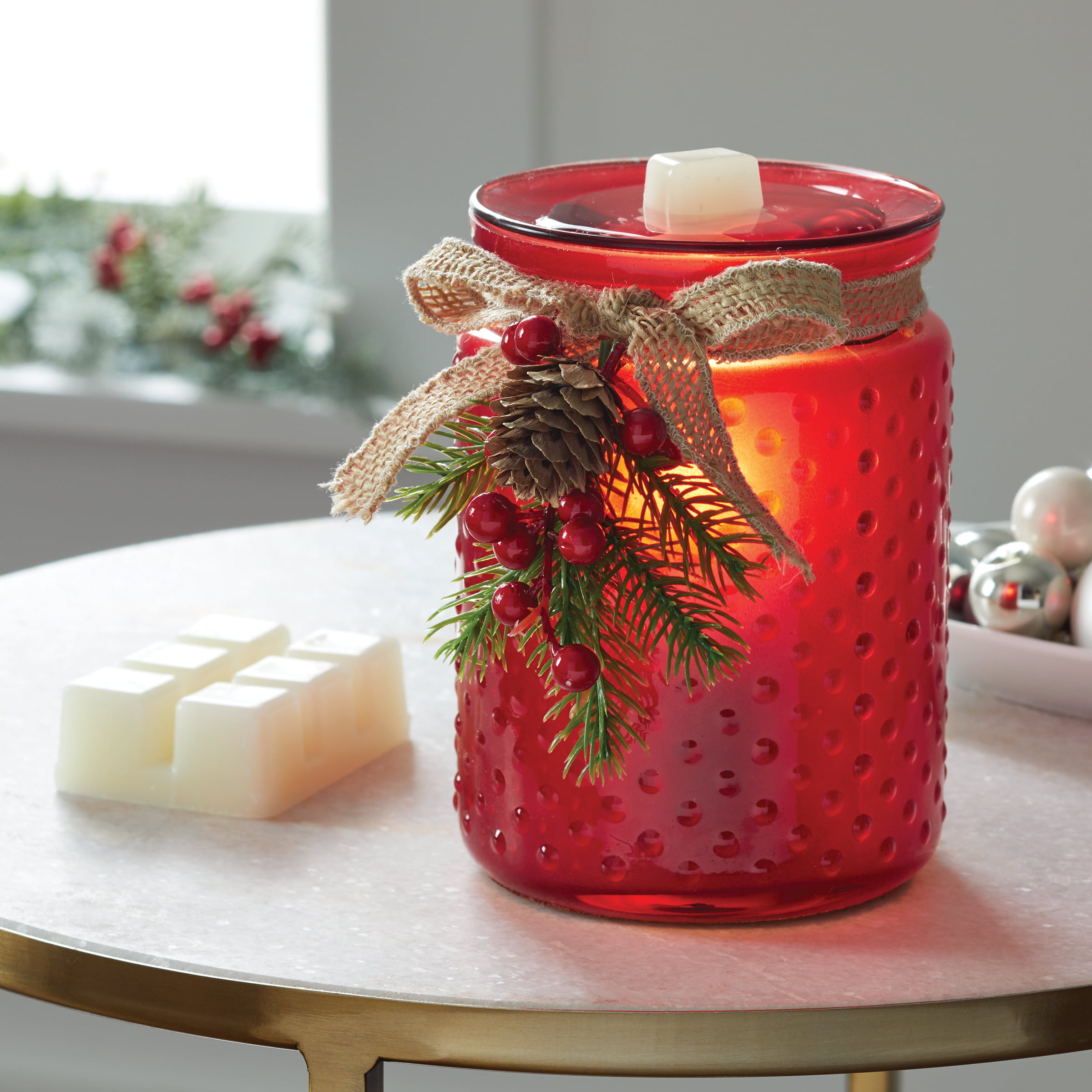 Red W/ Pine cone & pine accents Holiday Christmas Full Size Wax Warmer Habnail 