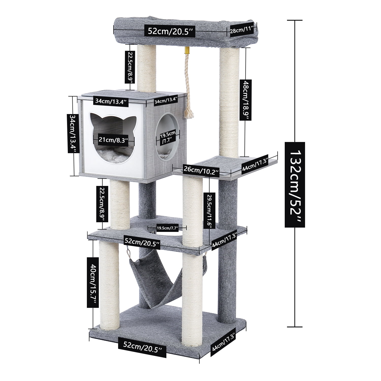 Pefilos 59" Multi-Level Cat Condo for Indoor Cats Modern Cat Tree Activity for Large Cat With Sisal Scratching Posts, Cat Tower for Multiple Cats Hammock And Extra-Large Top Perch Pefilos 59" Multi-Level Cat Condo for Indoor Cats Modern Cat Tree Activity for Large Cat With Sisal Scratching Posts, Cat Tower for Multiple Cats Hammock And Extra-Large Top Perch