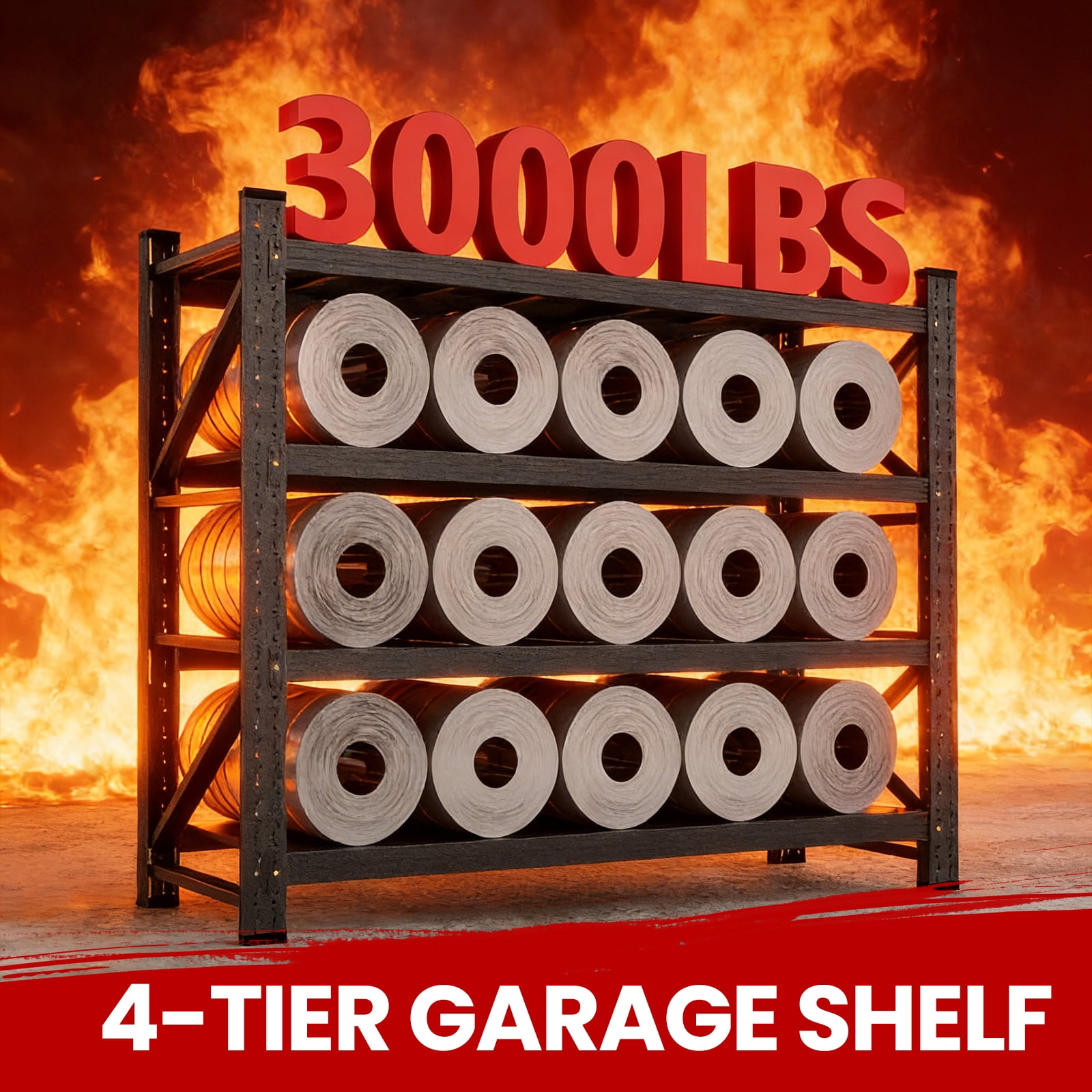 AUHUP 4-Tier Garage Storage Shelves 3000LBS Heavy Duty Metal Shelving 48" W Shelving Unit for Warehouse,Basement Industrial,Home Utility Rack Shelf, Black