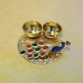 thumbnail image 2 of Swadeshi Desire Golden Peacock design With Colored gemstones Thali For Rakhi|Diwali|Ganpati Festivals & Return Gift (Peacock, 3) Haldi Kumkum Holder, 2 of 4