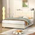 thumbnail image 3 of VECELO Full Bed Frame with USB Port and Storage Drawers, Upholstered Platform Bed with Headboard, Sturdy Wooden Slats Support, No Box Spring Needed, Beige, 3 of 9