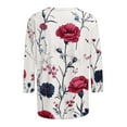 thumbnail image 4 of CYMMPU Blouses for Women Dressy Casual Round Neck Spring Tunic Tops Floral Pattern 3/4 Sleeve Loose Fit Summer Fashion Shirts Lightweight Basic T-Shirts White XXXXL, 4 of 4
