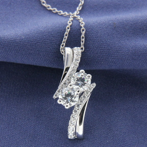 1.50 Ct Round Cut Simulated Diamond Two Stone Pendant Necklace 925 Sterling Silver