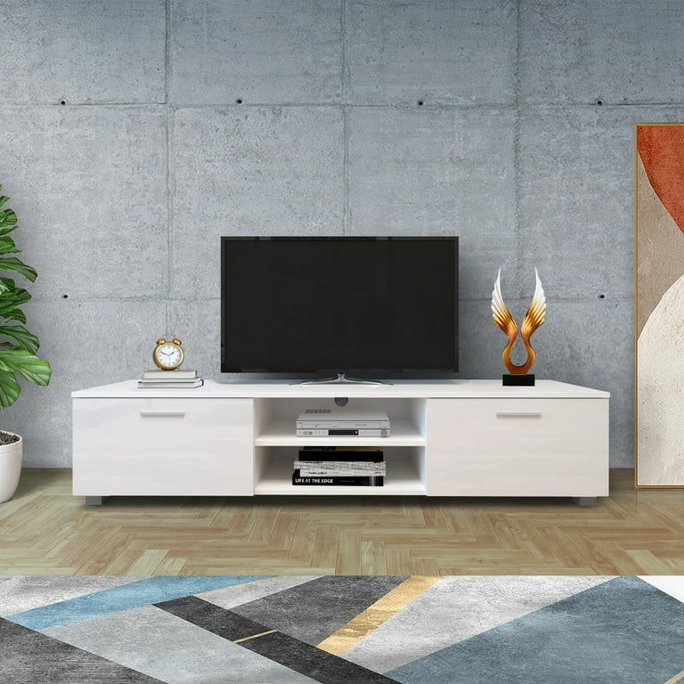 Dido TV Stand 2 Compartments Television Sideboard Doors Particle Board Home for Living Room Walmart.com